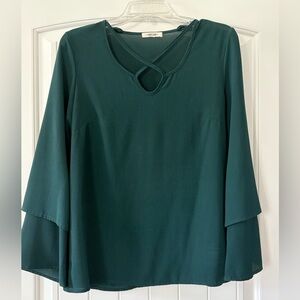 First Love Emerald Green Cut Out Long Sleeve Shirt Medium